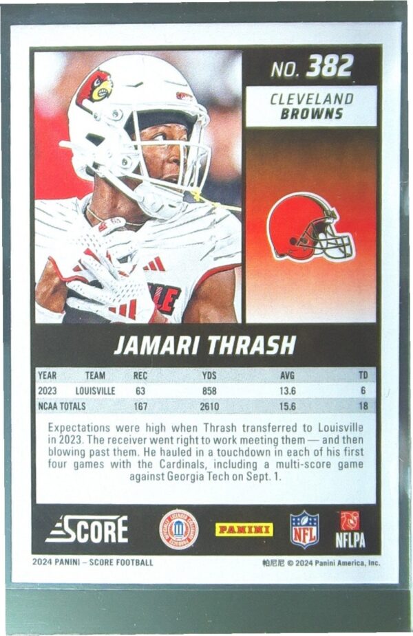 2024 Score Jamari Thrash RC #382 Browns - Image 3