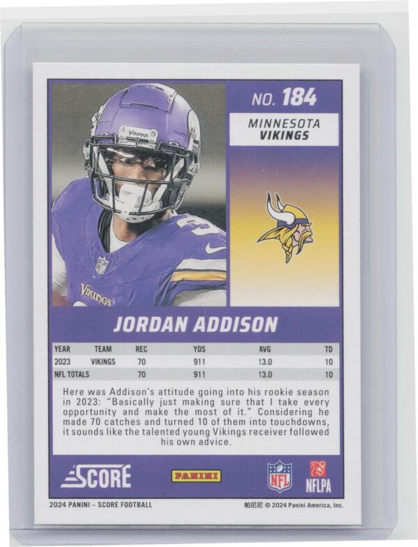 2024 Score Jordan Addison Stars /399 184 Vikings - Image 3