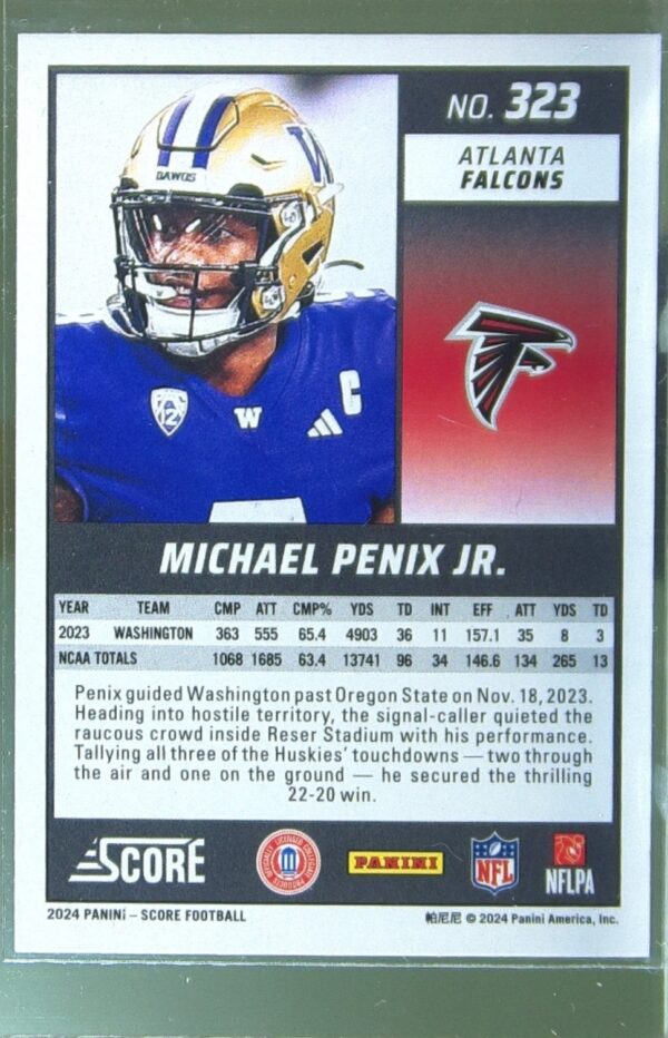 2024 Score Michael Penix Jr. RC #323 Falcons - Image 3