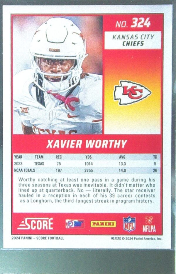 2024 Score Xavier Worthy RC #324 Chiefs - Image 3