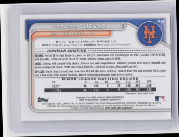 2024 Select Yoniel Curet Auto #CPA-YCU Rays Prospects Autographs - Image 3