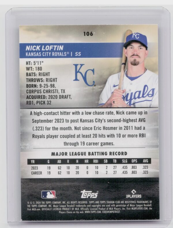 2024 Stadium Club Nick Loftin Red Foil #106 Royals - Image 3