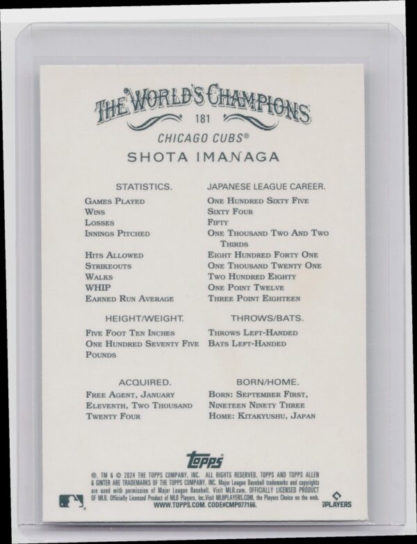 2024 Topps Allen & Ginter Shota Imanaga Silver Portrait #181 Cubs - Image 3