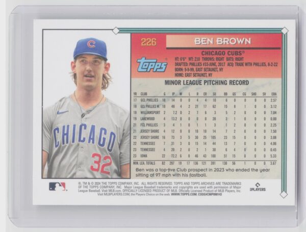 2024 Topps Archives Ben Brown RC #226 Cubs - Image 3