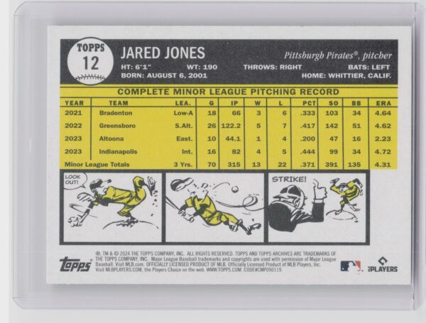 2024 Topps Archives Jared Jones RC #12 Pirates - Image 3