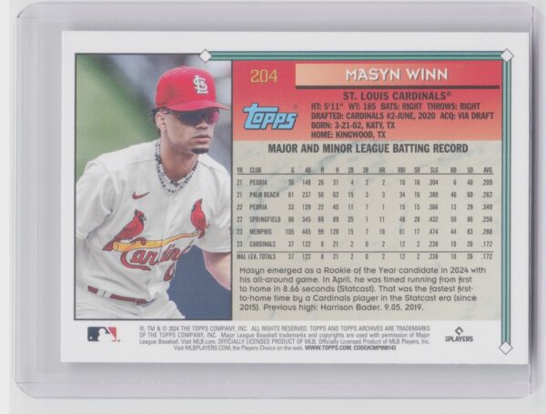 2024 Topps Archives Masyn Winn RC #204 Cardinals - Image 3