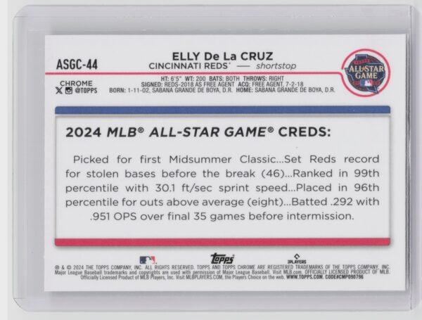 2024 Topps Chrome Update Elly de la Cruz #ASGC-44 Reds 2024 All Star Game Chrome - Image 3