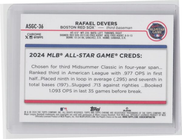 2024 Topps Chrome Update Rafael Devers #ASGC-36 Sox 2024 All Star Game Chrome - Image 3