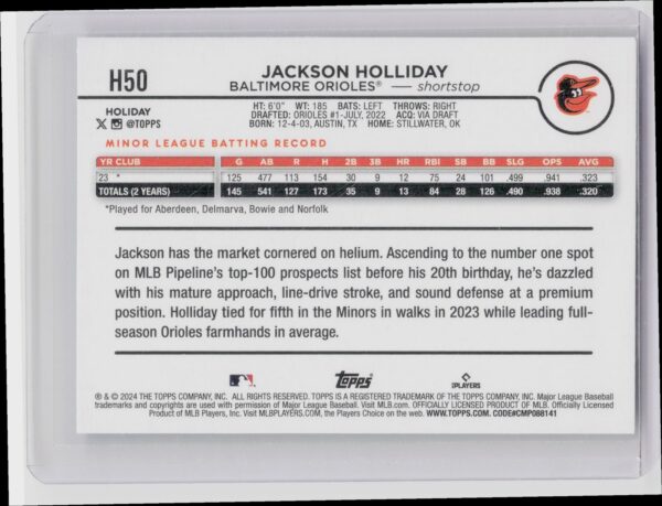 2024 Topps Holiday Jackson Holliday RC #H50 Orioles - Image 3