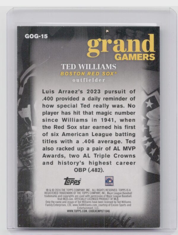 2024 Topps Ted Williams #GOG-15 Grand Gamers Red Sox - Image 3