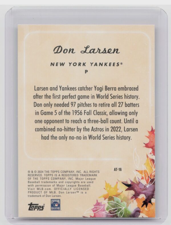 2024 Topps Update Don Larsen #AT-16 Yankees Autumn Tales - Image 3