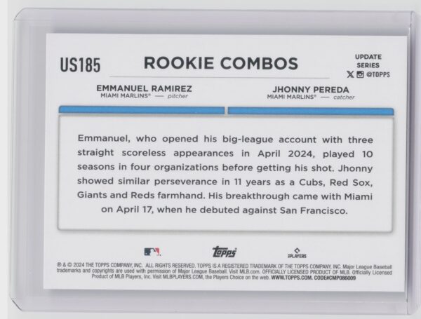 2024 Topps Update Jhonny Pereda  / Emmanuel Ramirez RC #US185 Marlins - Image 3