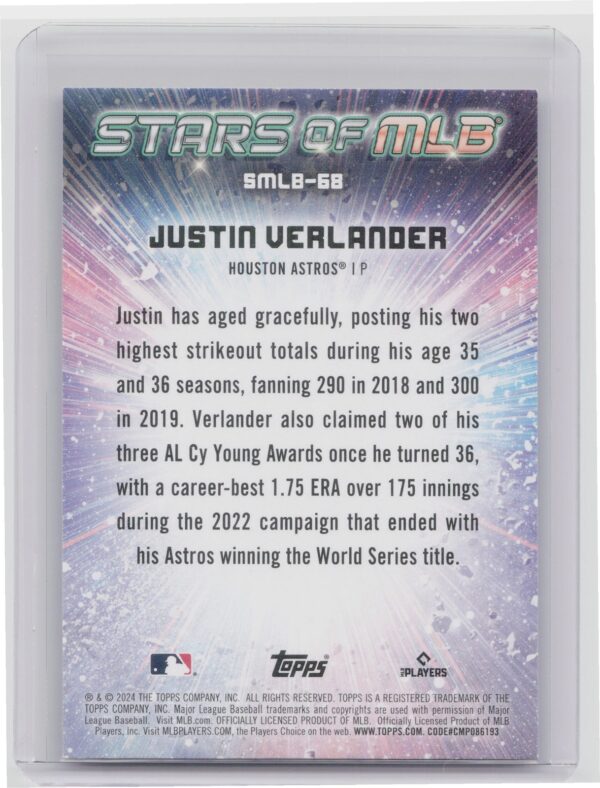2024 Topps Update Justin Verlander #SMLB-68 Astros Stars of MLB - Image 3