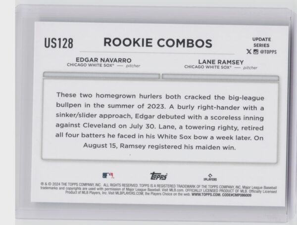 2024 Topps Update Lane Ramsey  / Edgar Navarro RC #US128 Sox - Image 3