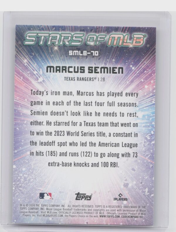 2024 Topps Update Marcus Semien #SMLB-70 Rangers Stars of MLB - Image 3