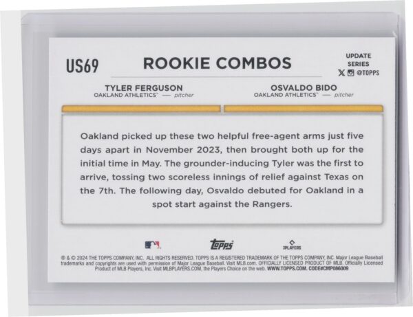 2024 Topps Update Osvaldo Bido  / Tyler Ferguson RC #US69 Athletics - Image 3