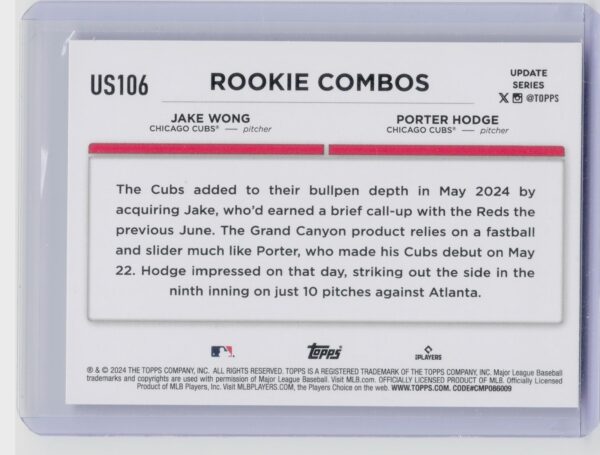 2024 Topps Update Porter Hodge  / Jake Wong Rainbow Foil #US106 Cubs - Image 3