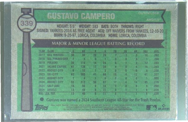 2025 Heritage Gustavo Campero Chrome Silver Sparkle Refractor RC #339 Angels - Image 3