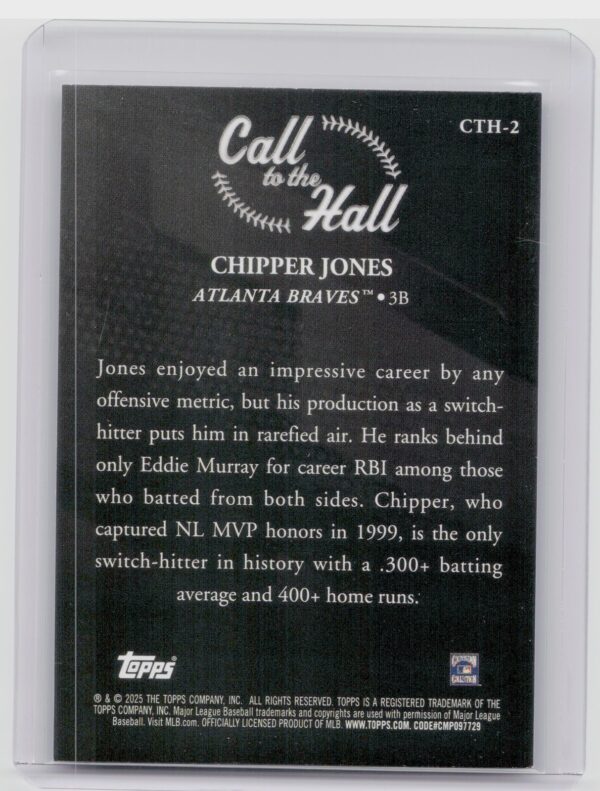2025 Topps Chipper Jones #CTH-2 Braves Call to the Hall - Image 3