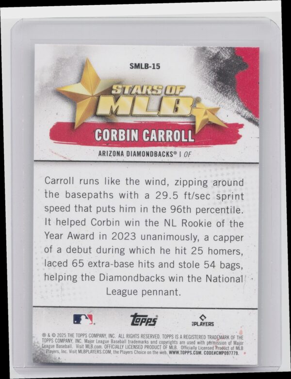 2025 Topps Corbin Carroll #SMLB-15 Diamondbacks Stars of MLB - Image 3