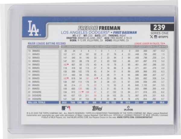2025 Topps Freddie Freeman Diamante Foil #239 Dodgers - Image 3