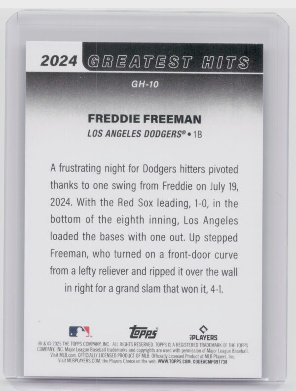 2025 Topps Freddie Freeman #GH-10 Dodgers 2024 Greatest Hits - Image 3