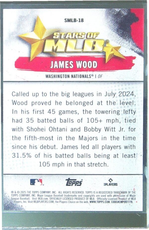2025 Topps James Wood RC #SMLB-18 Nationals Stars of MLB - Image 3