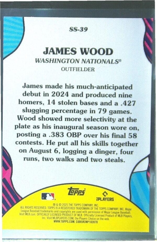 2025 Topps James Wood RC #SS-39 Nationals Summer Superstars (Series 2) - Image 3