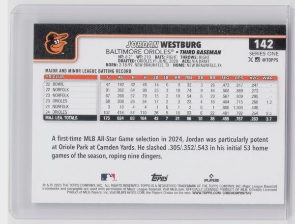 2025 Topps Jordan Westburg Future Stars #142 Orioles - Image 3