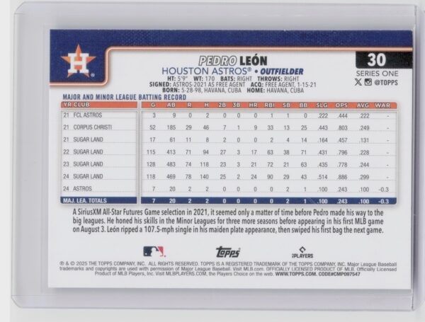 2025 Topps Pedro Leon #30 Astros - Image 3