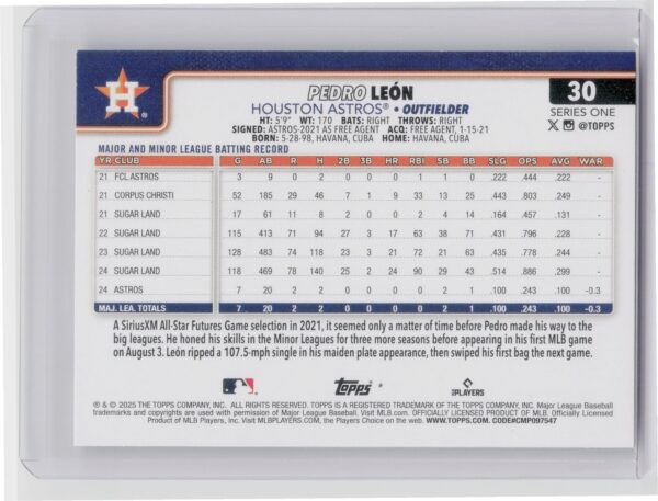 2025 Topps Pedro Leon #30 Astros - Image 3