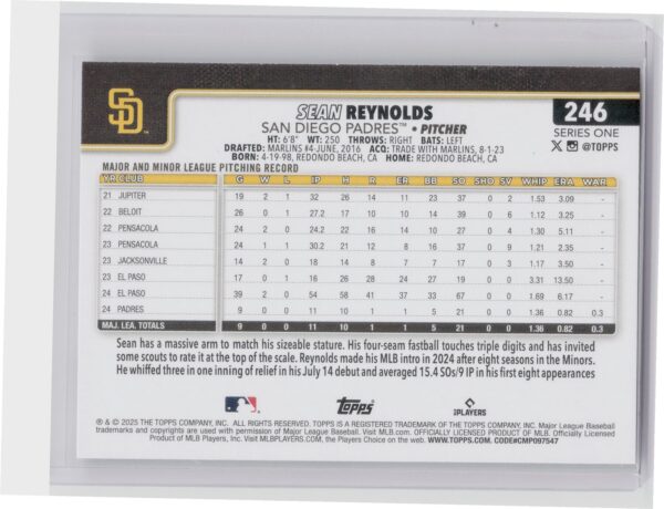 2025 Topps Sean Reynolds RC #246 Padres - Image 3