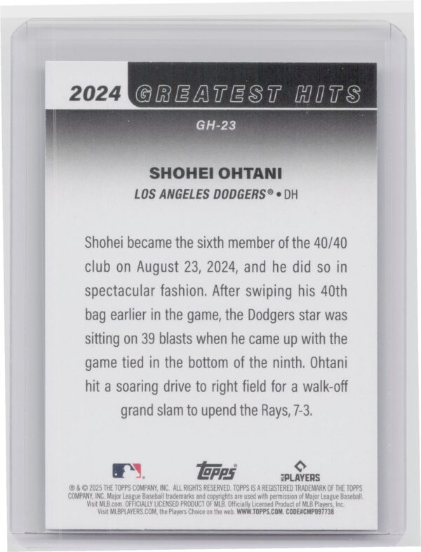 2025 Topps Shohei Ohtani #GH-23 Dodgers 2024 Greatest Hits - Image 3
