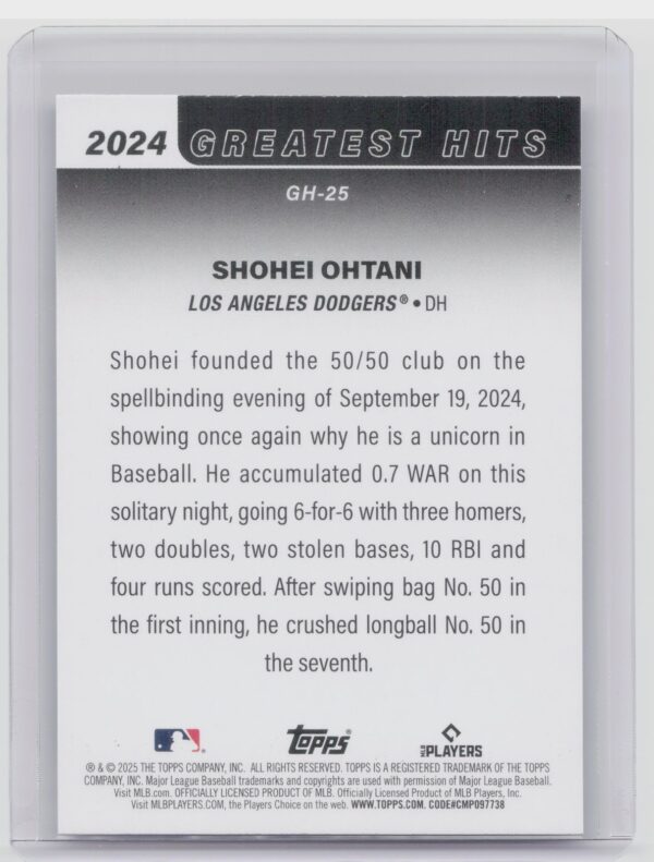 2025 Topps Shohei Ohtani #GH-25 Dodgers 2024 Greatest Hits - Image 3