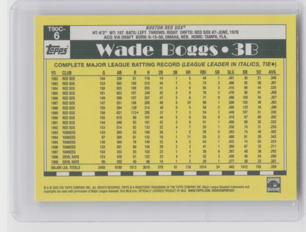 2025 Topps Wade Boggs #T90C-6 Sox - Image 3