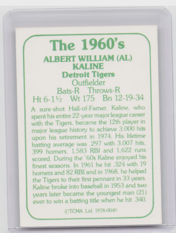 1978 TCMA The 1960's I Al Kaline #0040 Tigers - Image 3