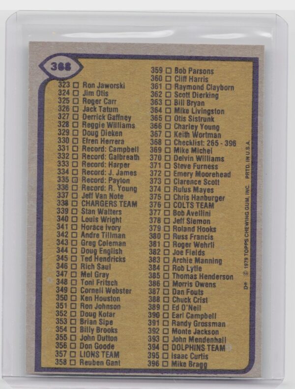 1979 Topps Checklist 265-396 #368 - Image 3