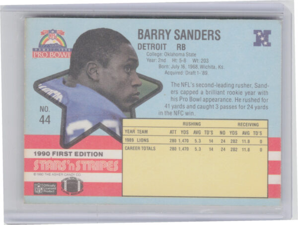 1990 Asher Candy Stars 'n Stripes Barry Sanders #44 Lions - Image 3