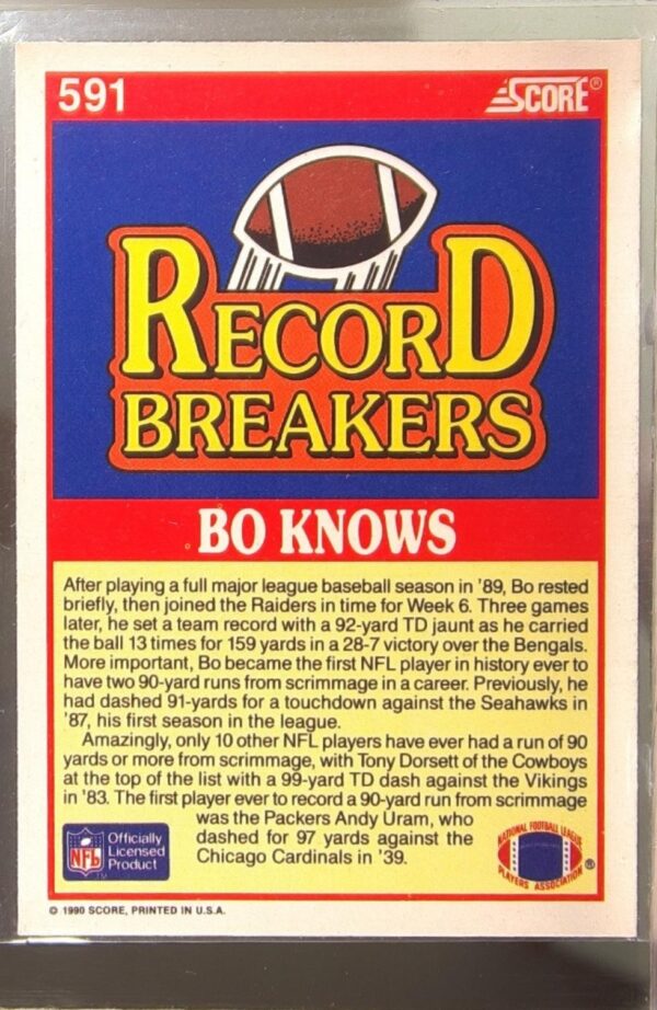 1990 Score Bo Jackson #591 Raiders - Image 3