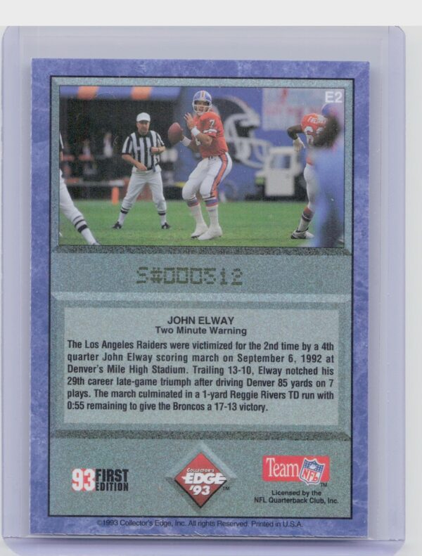 1993 Collector's Edge John Elway #E2 Broncos - Image 3