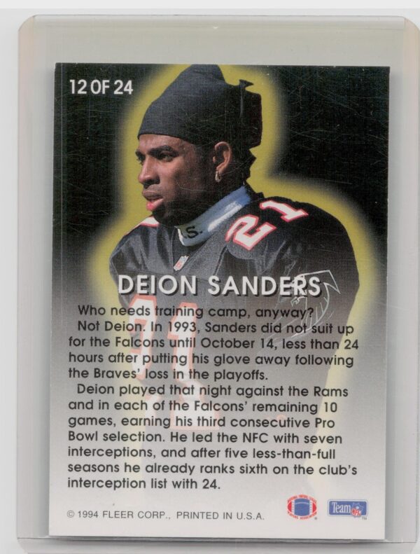 1994 Fleer Deion Sanders #12 Falcons Fleer All Pros - Image 3