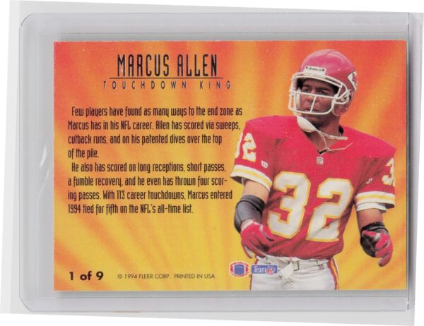 1994 Ultra Marcus Allen #1 Chiefs Touchdown Kings - Image 3