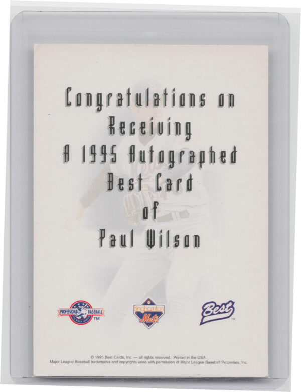 1995 Best Paul Wilson AU #NNO Mets Autographs - Image 3