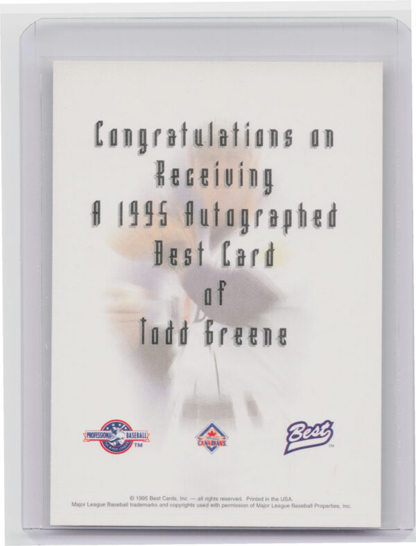 1995 Best Todd Greene AU #NNO Canadians Autographs - Image 3