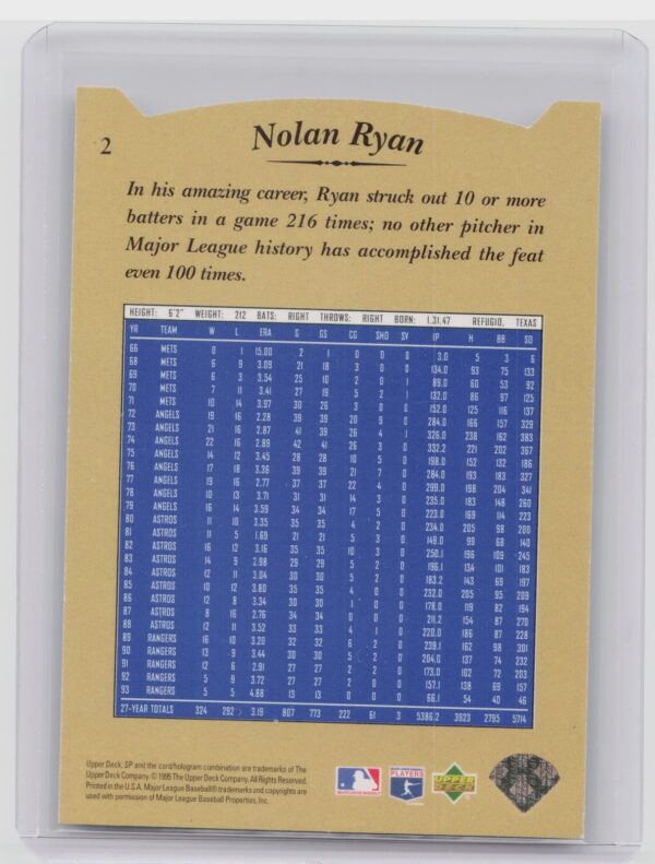1995 SP Nolan Ryan #2 Rangers - Image 3