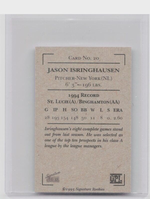 1995 Signature Rookies Old Judge Jason Isringhausen Auto /5750 #20 Mets Signatu - Image 3