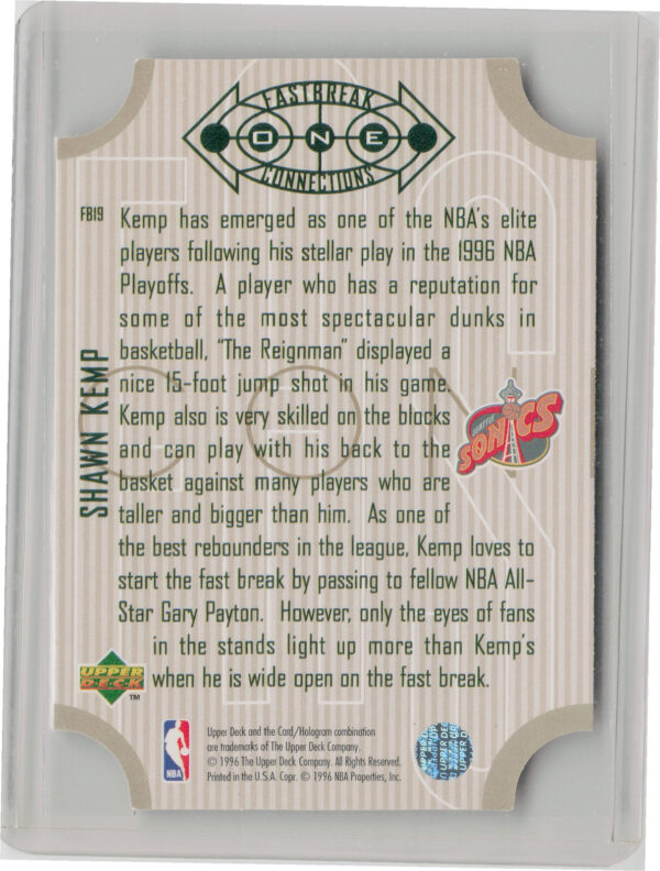 1996-97 Upper Deck Shawn Kemp #FB19 SuperSonics Fast Break Connections - Image 3