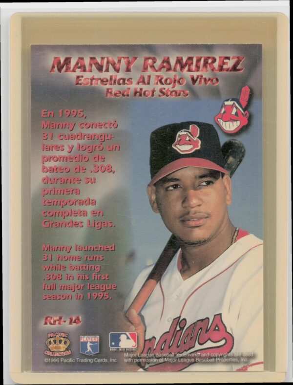 1996 Pacific Prism Manny Ramirez #RH-14 Indians Red Hot Stars - Image 3
