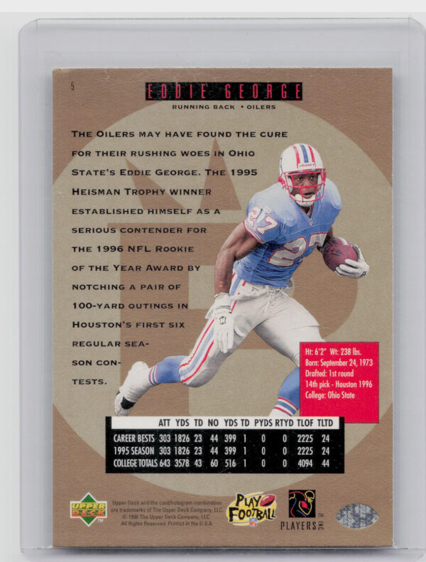 1996 SP Eddie George RC #5 Oilers - Image 3