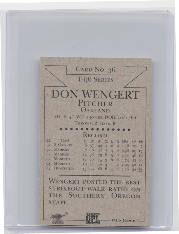 1996 Signature Rookies Old Judge Don Wengert AU SN6000 #36 Stars Signatures - Image 3